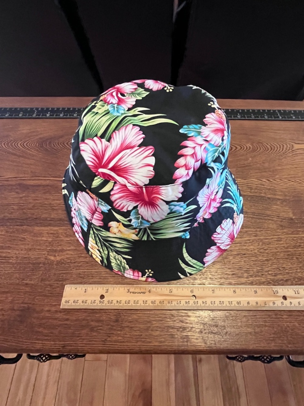 Tropical Floral Bucket Hat - Black with Pink & Blue Flowers